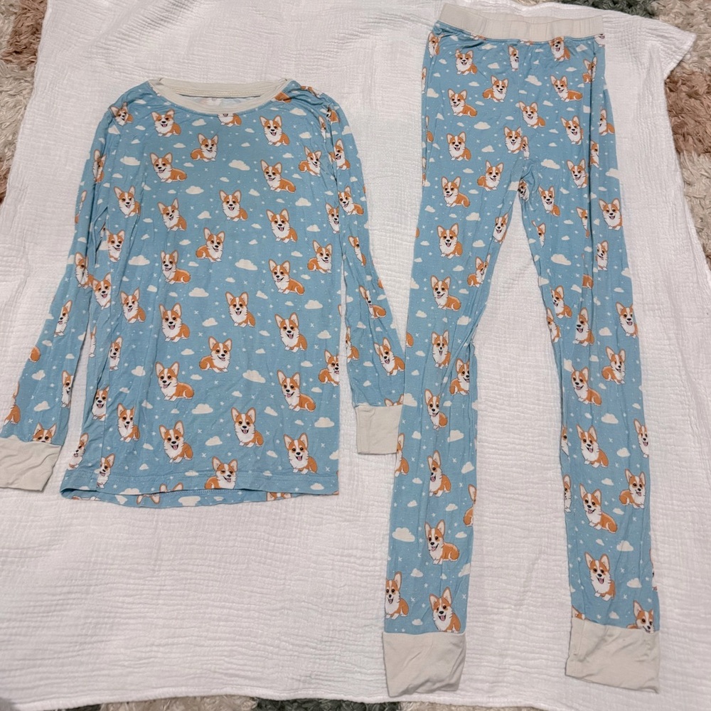 Blue Corgi Print Kids Pajamas